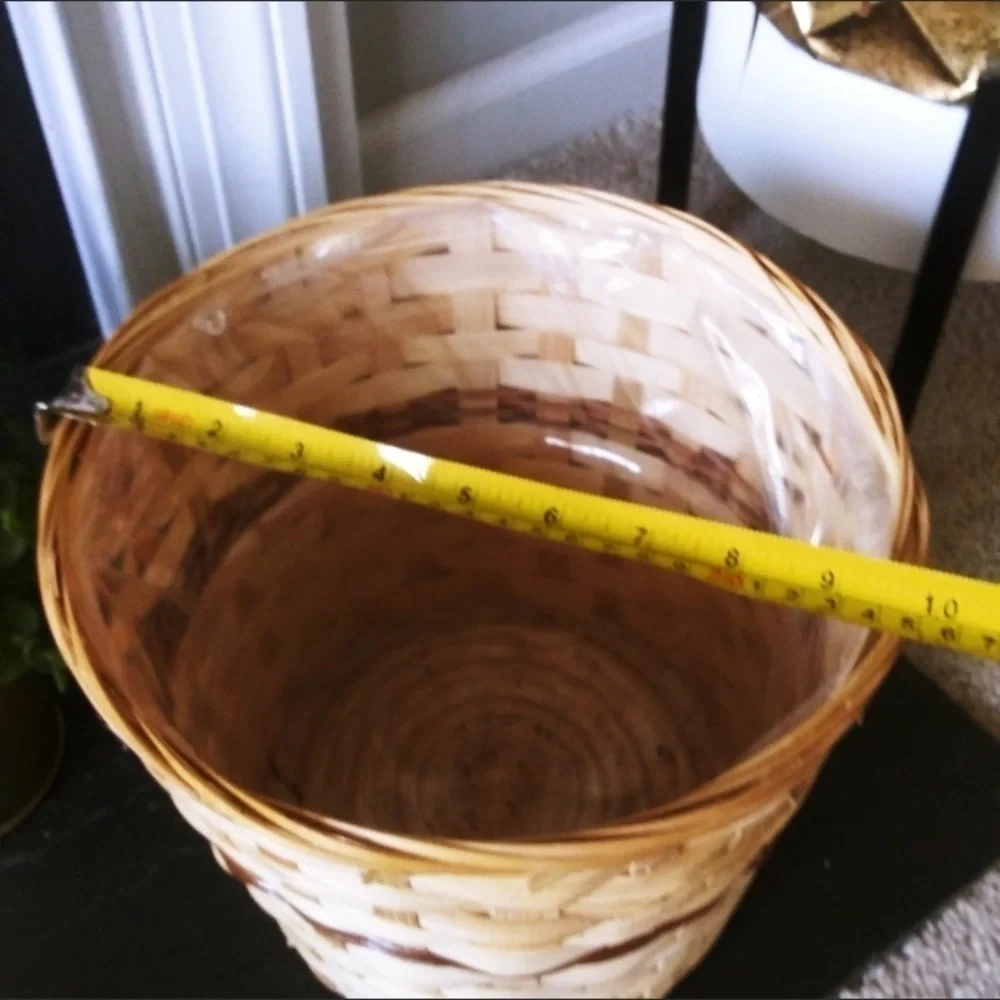 Woven rattan‎ planter basket two tones boho or waste basket trash home decor